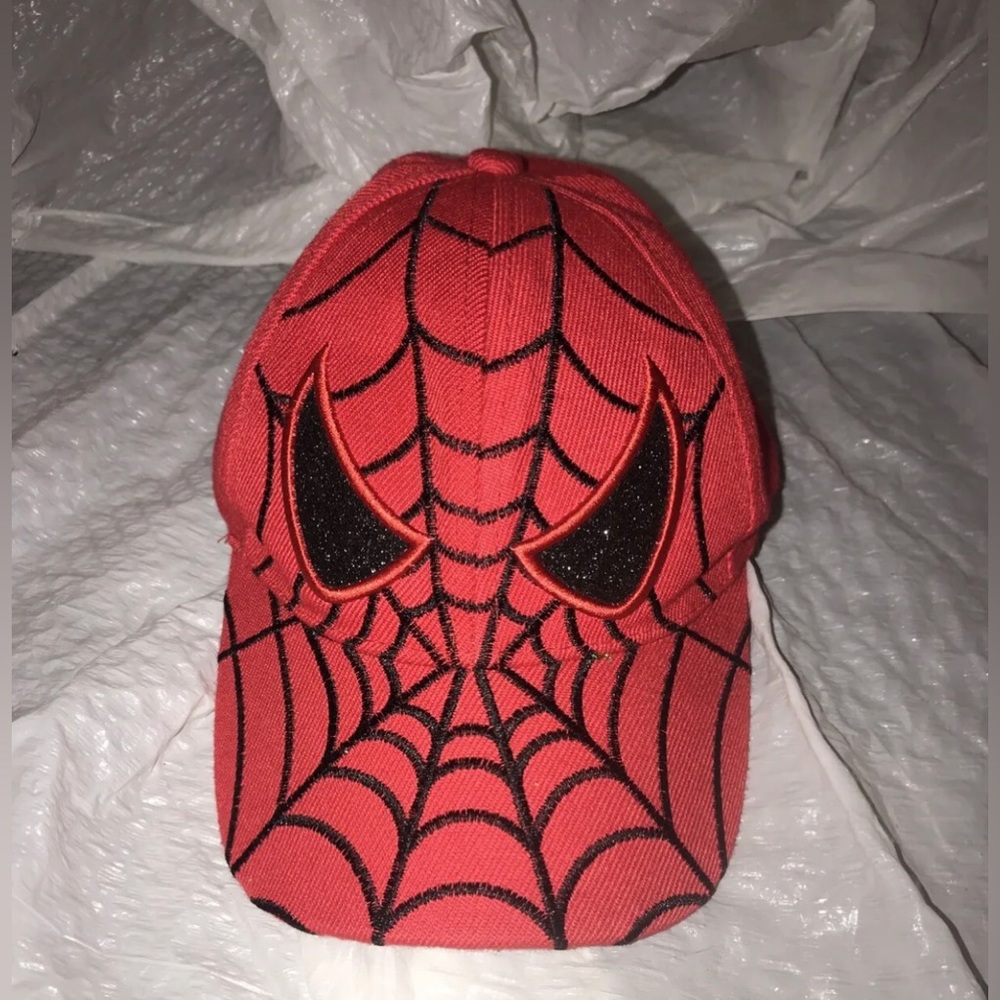 Spiderman Baseball Hat Red Black Eyes One Size Fits Most Kids